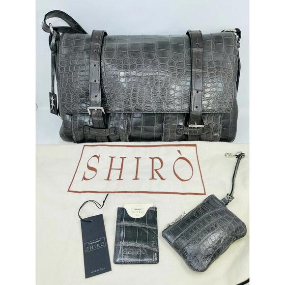 NEW SHIRO Massimo Grey Crocodile Messenger Bag MSRP $14,500 - Picture 1 of 9